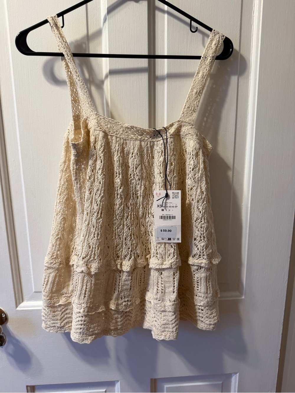 Zara NWT Cream Crochet Knit Tiered Tank Top XS Boho Cottagecore